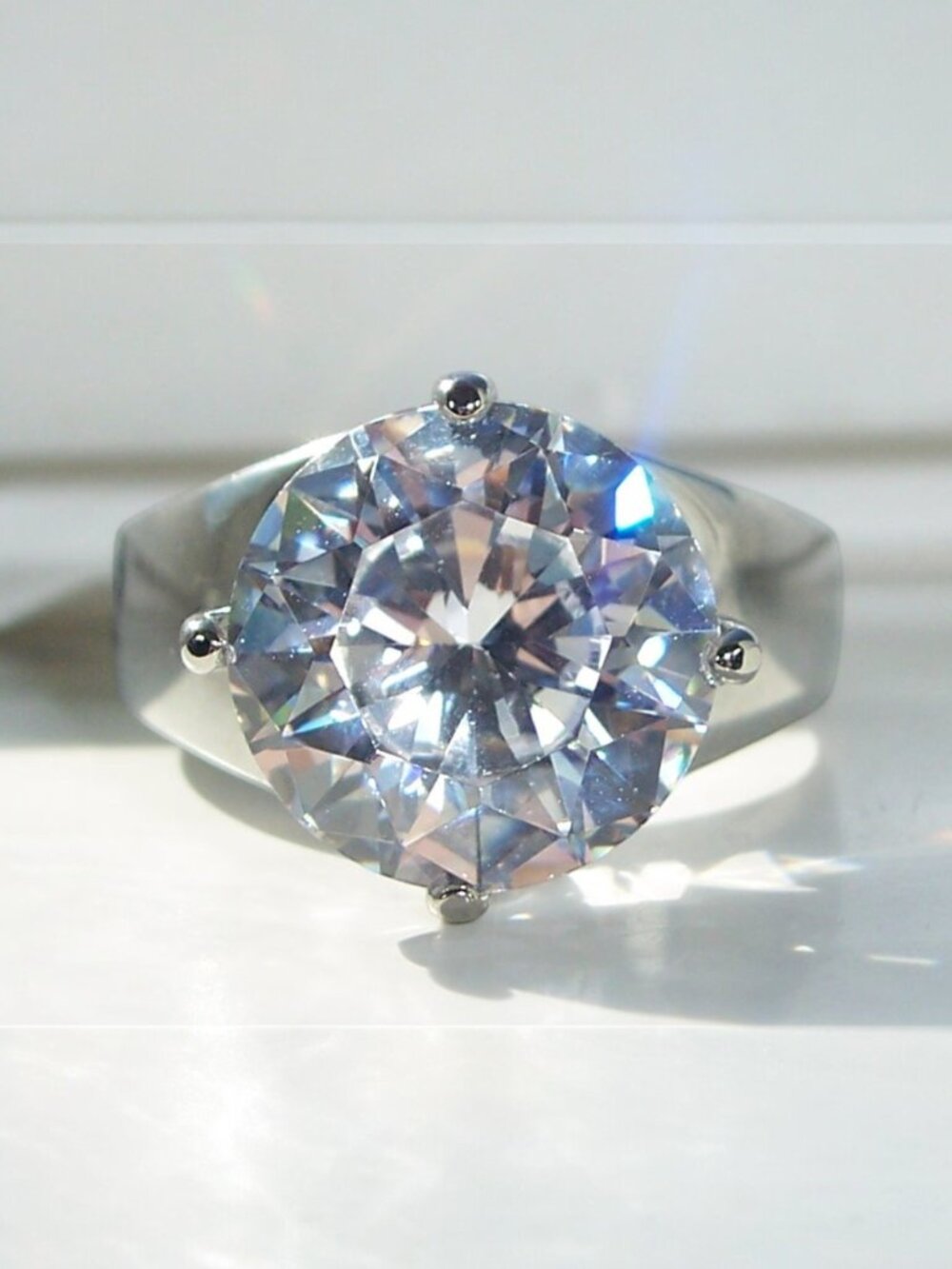 Round Cut Solitaire Cubic Zirconia Band Ring Stainless Steel - Picture 1 of 16
